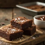 Freshly baked brownies garnished with sea salt